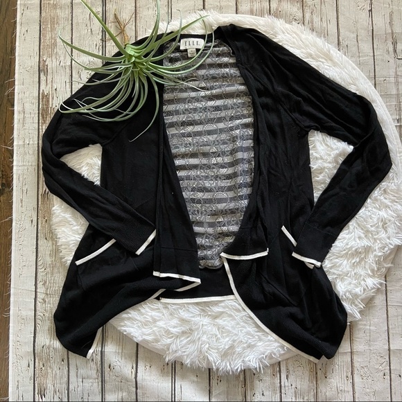 ELLE waterfall cardigan black white faux lace size small - Picture 9 of 10